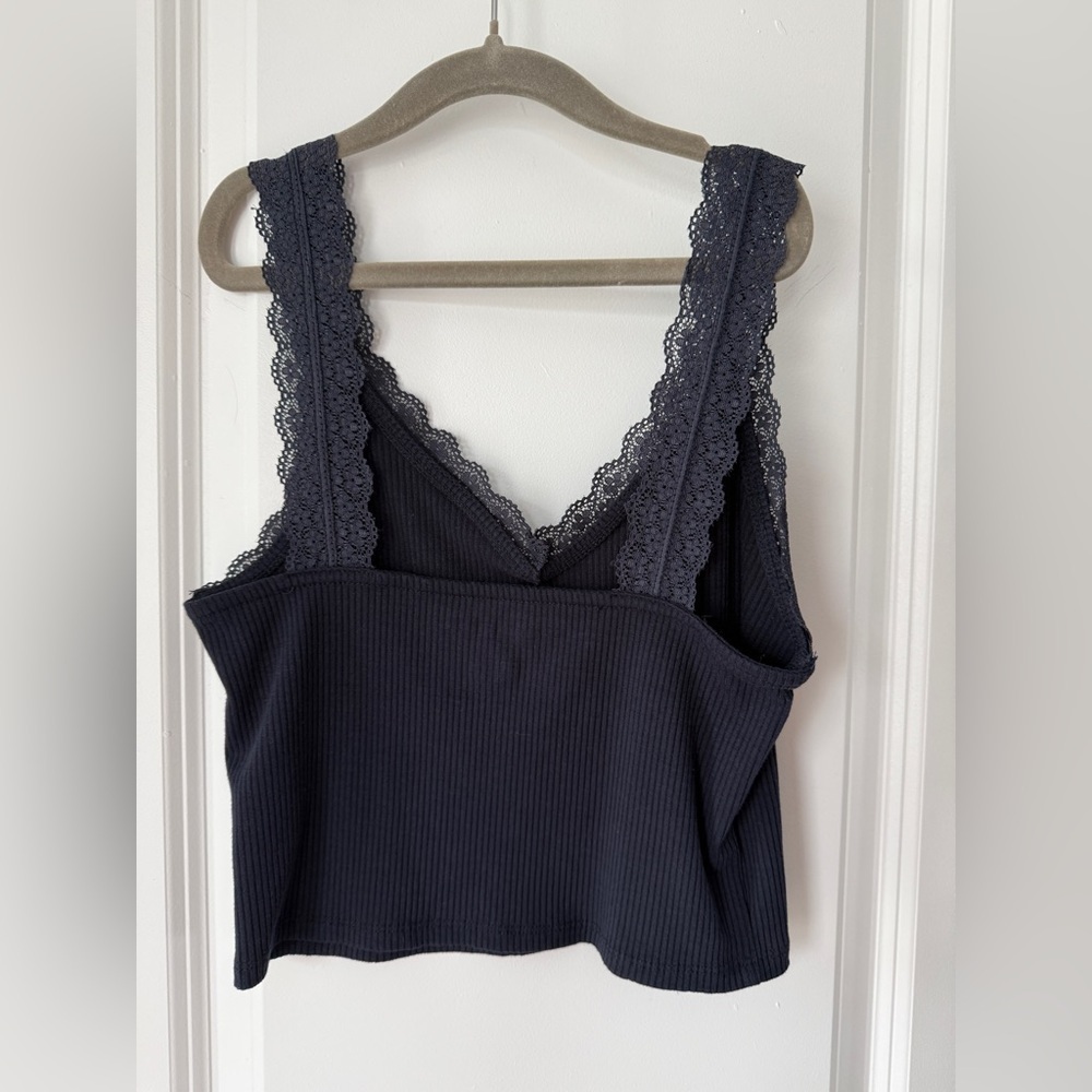 American Eagle Outfitters Navy Crop Tank Top with Lace Detail - Picture 2 of 4